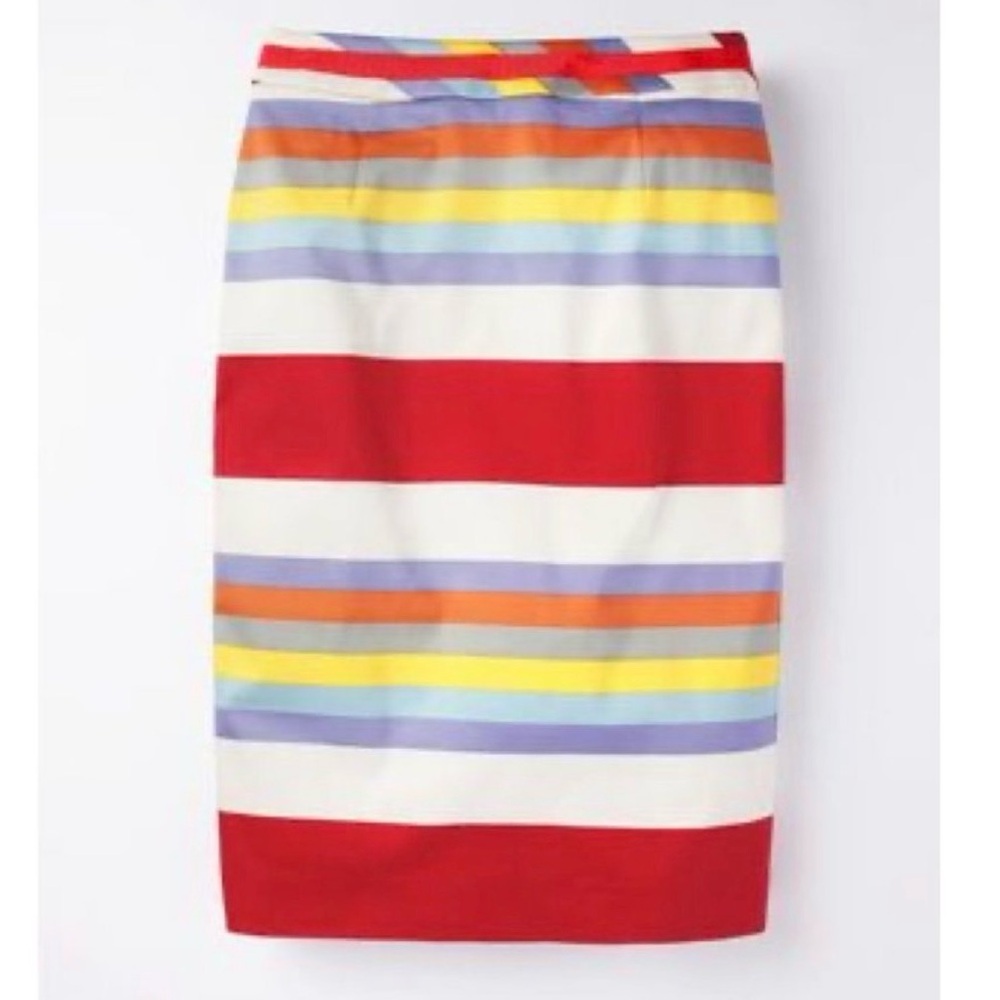 Boden Red Stripe Pencil Skirt Lined Stretch Back Zip Cotton Stretch Sz 10 - Picture 2 of 11